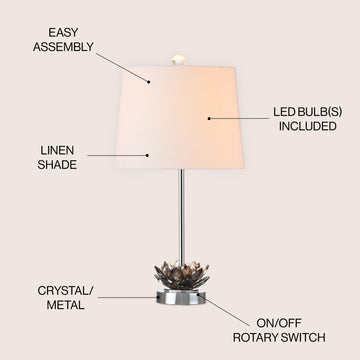 Amelia Lotus 25" Crystal LED Table Lamp - JONATHAN Y